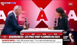 Face à la hausse attendue des primes d'assurance en 2024, le ministre de l'Economie Bruno Le Maire appelle les Français à "faire jouer la concurrence" pour obtenir des tarifs plus avantageux - VIDEO