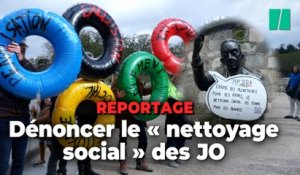 JO de Paris 2024 : pour dénoncer un « nettoyage social », ces militants ont fait parler des statues emblématiques