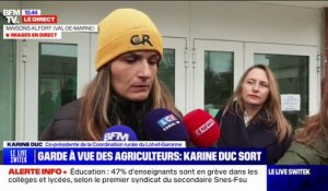 Karine Duc (Coordination rurale du Lot-et-Garonne), en sortie de garde en vue: "Je ne sais pas ce qui peut m'être reproché"