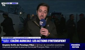 Colère des agriculteurs: une plateforme logistique de Super U à Langon, en Gironde, bloquée par des tracteurs