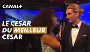 Paul Mirabel au micro de Lena Situations - Tapis Rouge des César 2024 - CANAL+