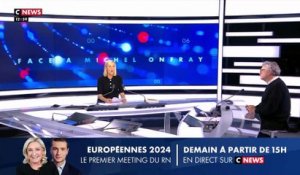 Regardez les premières minutes de la nouvelle émission de CNews, "Face à Michel Onfray", présentée par Laurence Ferrari, lancée hier à 13h pour la première fois