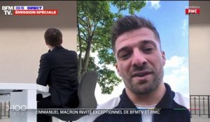 Emmanuel Macron salue la réaction du plongeur Alexis Jandard qui avait chuté lors de l'inauguration du centre aquatique olympique