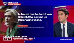 Autorité: Gabriel Attal répond à la critique de Marine Le Pen et dénonce "une forme de grossièreté et d'irrespect auquel on est habitué venant du Rassemblement National"