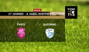 TOP 14 - Essai de Giovanni HABEL-KUFFNER (SFP) - Stade Français Paris - Aviron Bayonnais