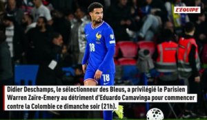 Les Bleus avec Warren Zaïre-Emery d'entrée face à la Colombie - Foot - Bleus