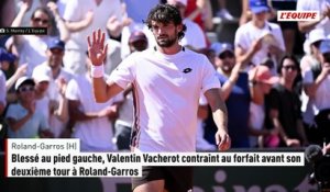 Blessé au pied gauche, Valentin Vacherot contraint au forfait avant son deuxième tour à Roland-Garros - Tennis - Roland-Garros (H)