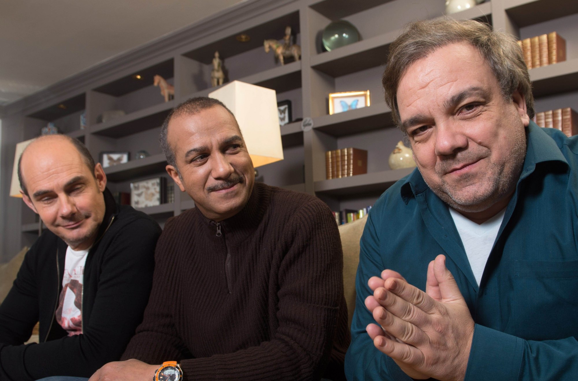 Les Inconnus (Bernard Campan, Didier Bourdon et Pascal Légitimus) lors d'un rendez-vous en Belgique, le 1er février 2014.
