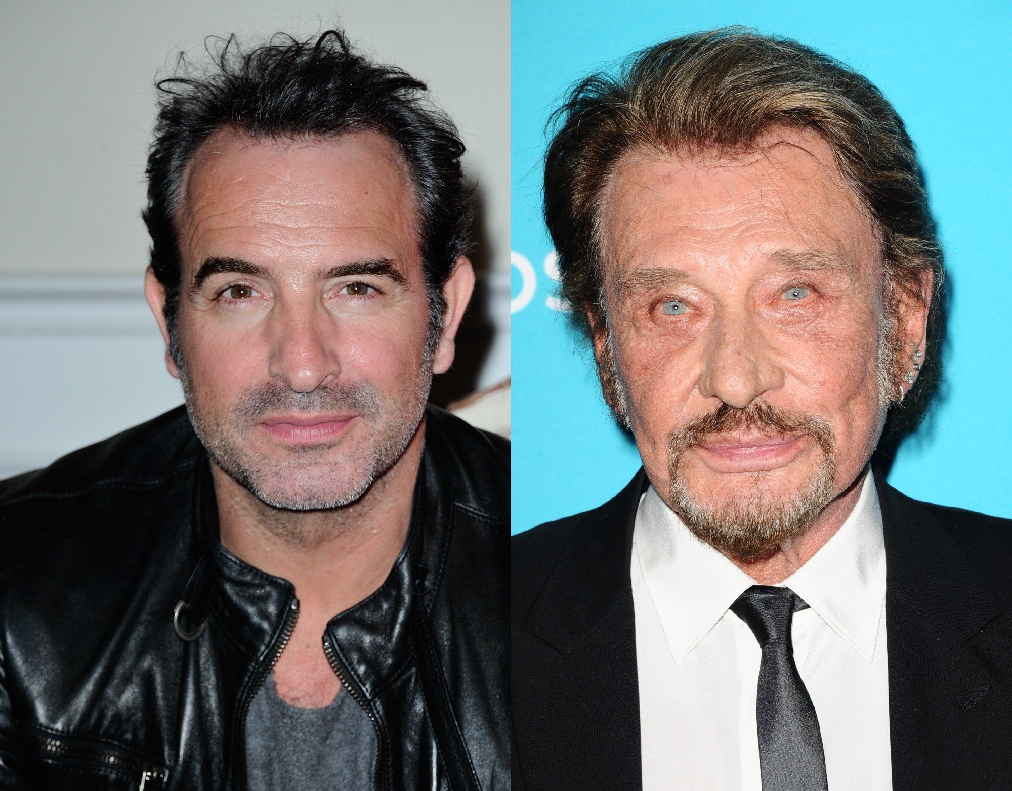 Jean Dujardin à la première de Un + Une lors du Festival de Sarlat en 2015 et Johnny Hallyday lors de la Costume Designers Guild Awards de Los Angeles en 2015