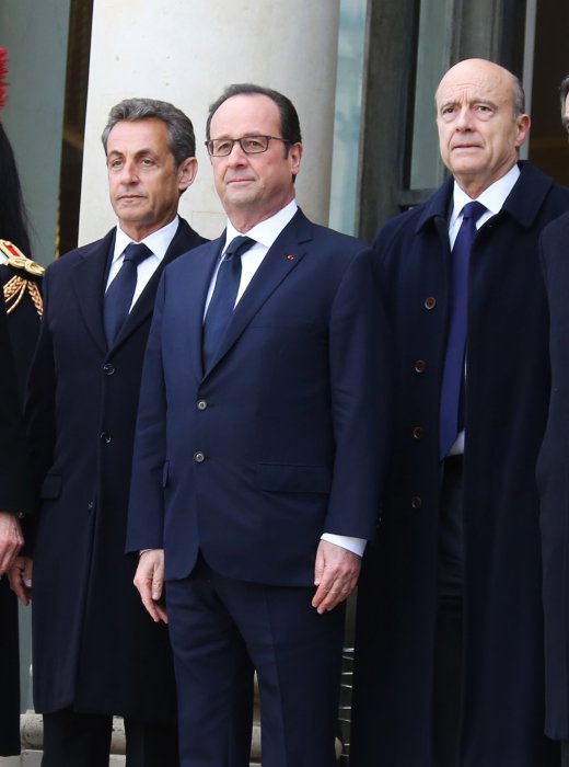 Nicolas Sarkozy, François Hollande et Alain Juppé à l'Elysée à Paris, le 11 janvier 2015.
